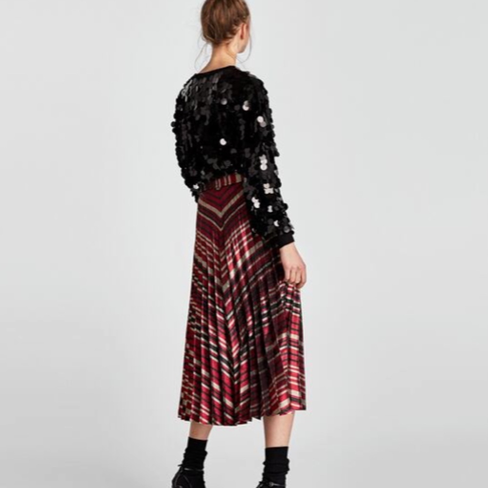 Zara High Waist Pleated Skirt Red size XS 0 - Picture 7 of 8